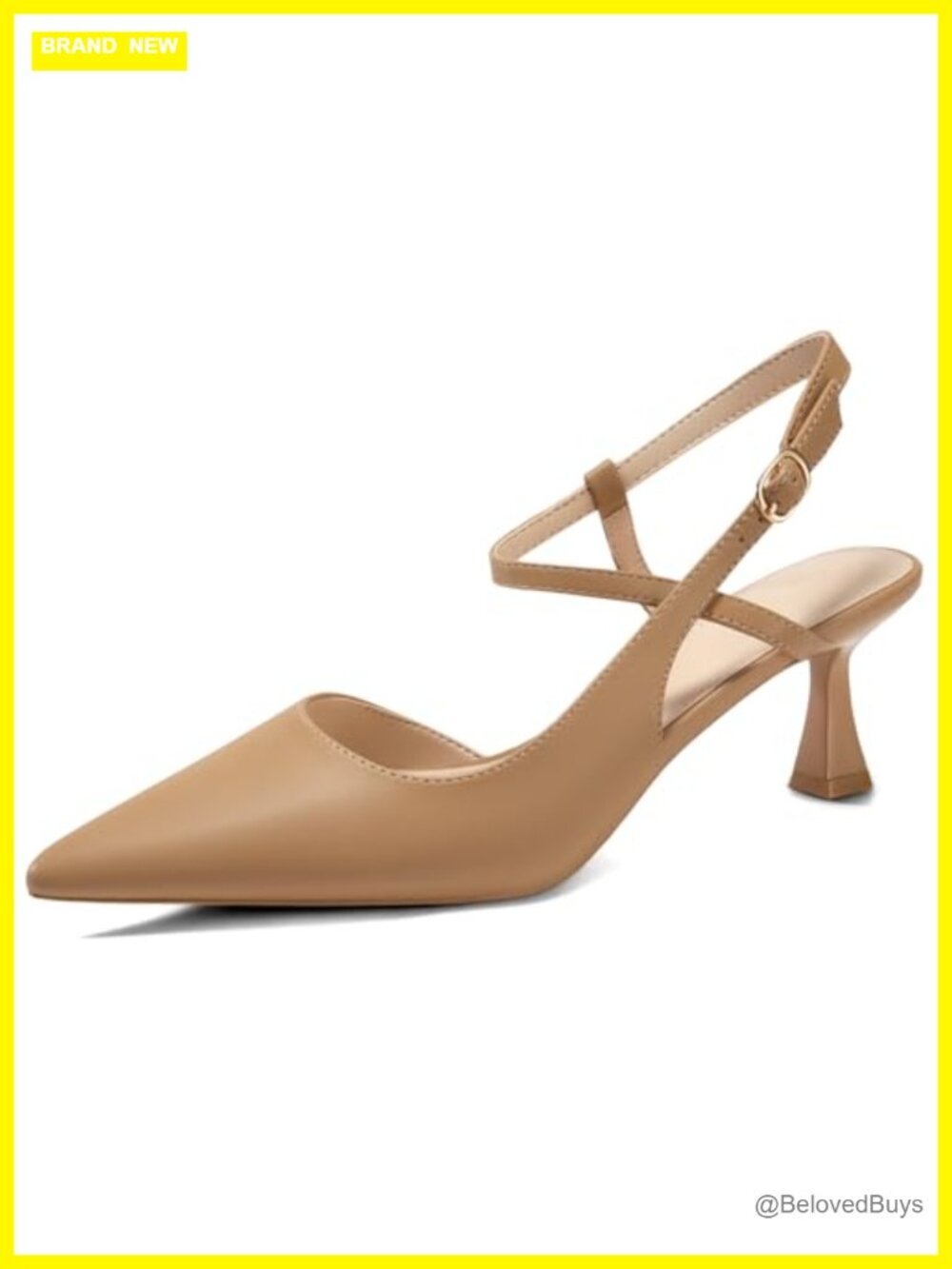 Coutgo Women's Faux Leather Slingback Kitten Heel Pointed Toe Pumps Dress Shoes